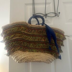 Colorful Fringe Straw Tote Bag